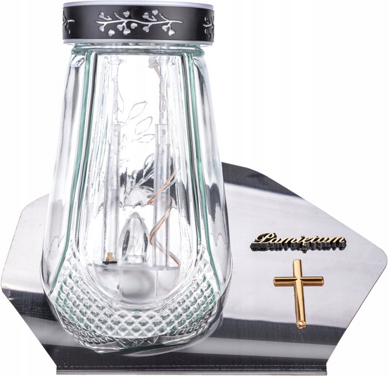 Solárny LED Pomníkový Sviečnik Z-357, Strieborný, Vysoký 20cm